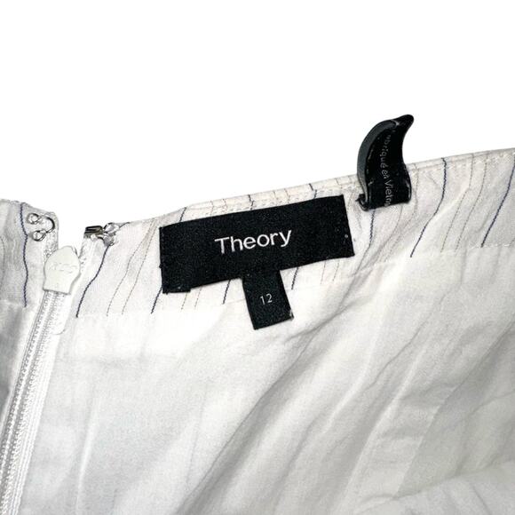 Theory Clean Strap Stripe White Linen Blend Sleeveless Midi Dress 12 - Picture 5 of 9